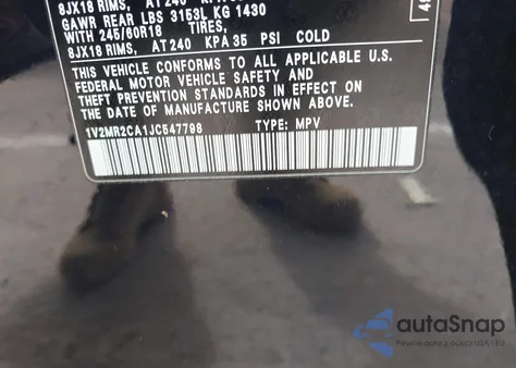 2018 Volkswagen Atlas 3.6L V6 Sel из США, поврежденный, VIN 1V2MR2CA1JC547798